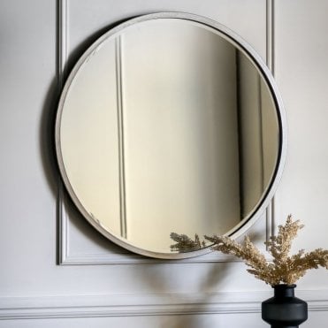 Casey Large Antique Silver Round Mirror