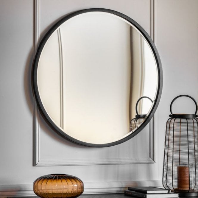 Casey Large Black Round Mirror