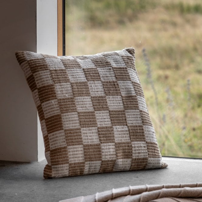 Check Woven Taupe Cushion