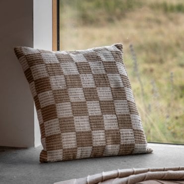 Check Woven Taupe Cushion