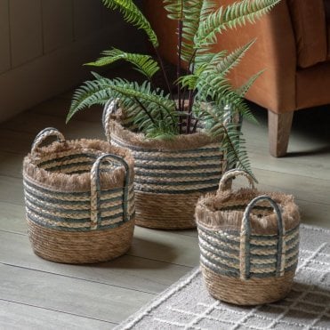 Fringed Woven Baskets - Set of 3