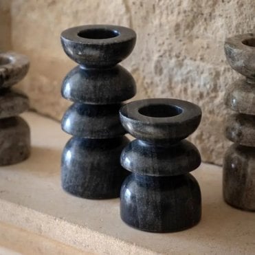 Grey Marble Candlestick (Set of 2)