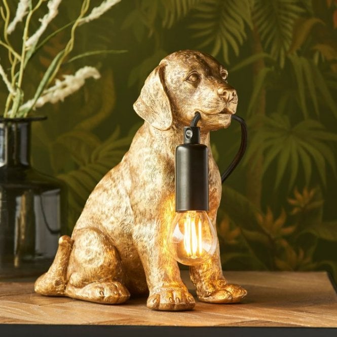 Labrador Puppy Table Lamp - Gold