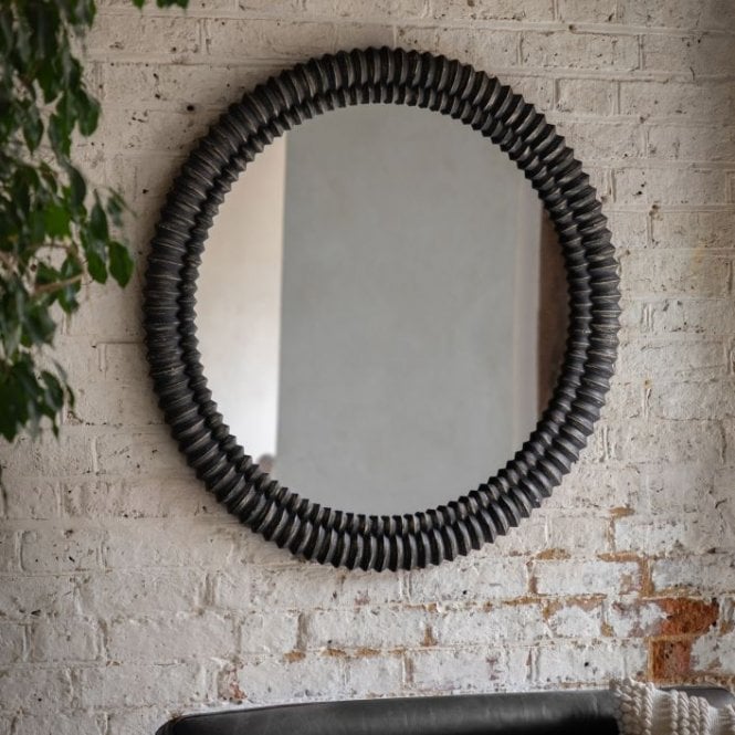 Lacey Round Mirror - Black Wash