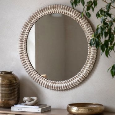 Lacey Round Mirror - White Wash