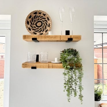 Narrow Rustic Shelf with J Brackets (15.5cm Depth)