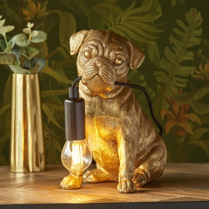 Pug Puppy Table Lamp - Gold