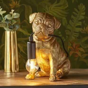 Pug Puppy Table Lamp - Gold