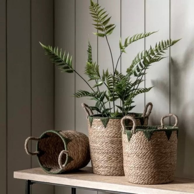 Set of Three Green Trimmed Baskets