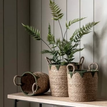 Set of Three Green Trimmed Baskets