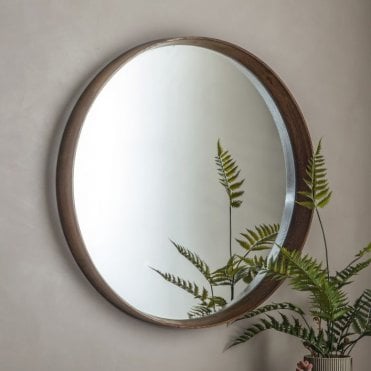 Walnut Round Mirror