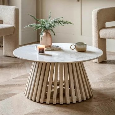 White Marble Flutted Coffee Table