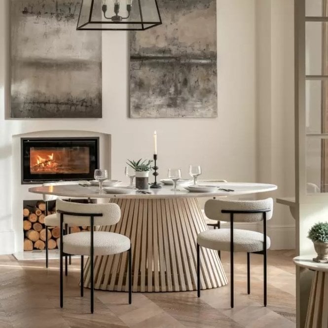 White Marble Flutted Oval Dining Table