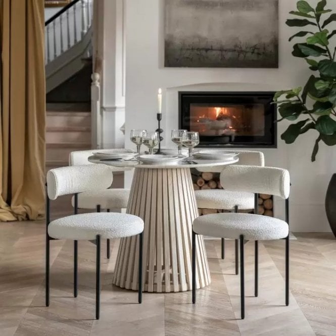 White Marble Flutted Round Dining Table