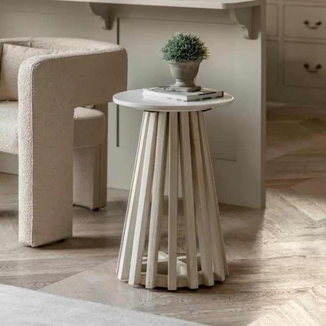 White Marble Flutted Side Table