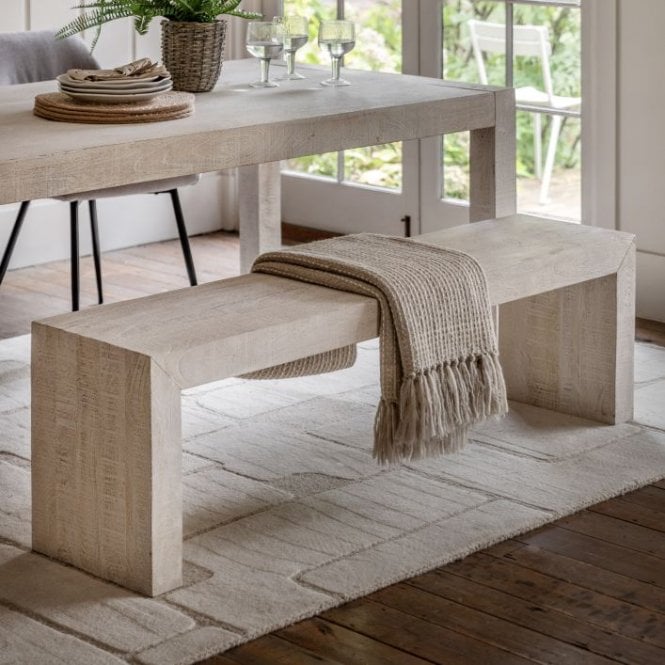 Whitewash Bench Solid Wood Bench