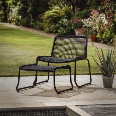 Wicker Black Woven Outdoor Chair with Footstool